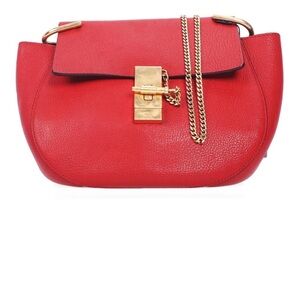 Chloe Red Leather Clutch with Gold Chain